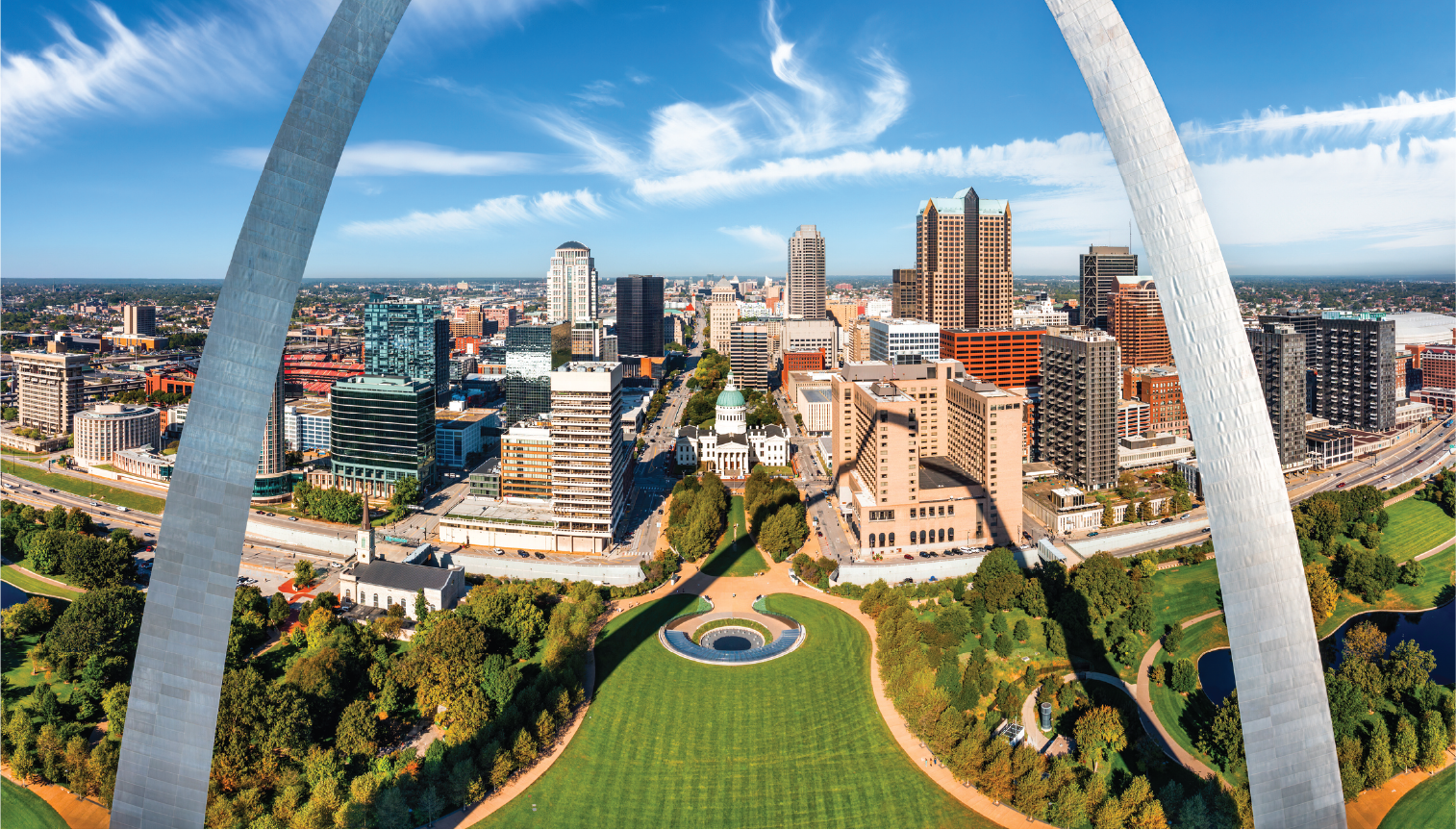 St. Louis skyline featuring buildings constructed with work by Local 36 sheet metal workers
